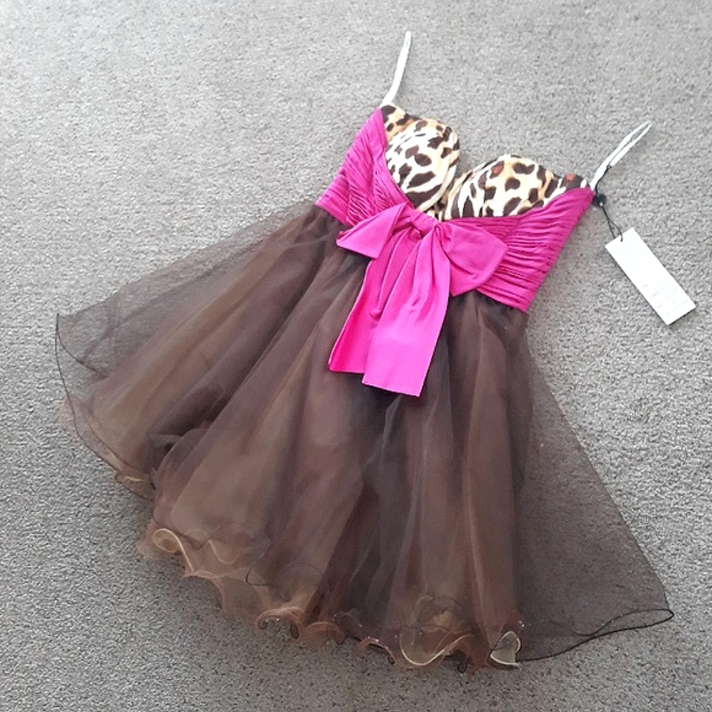 Sherri Hill Prom homecoming dress fuchsia leopard strapless mini dress N…